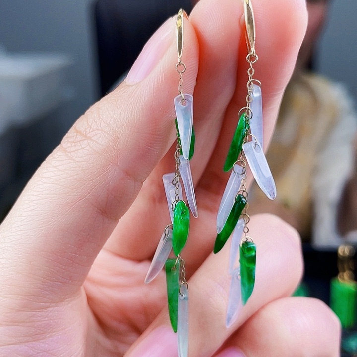 翡翠18K金镶嵌耳饰饰品