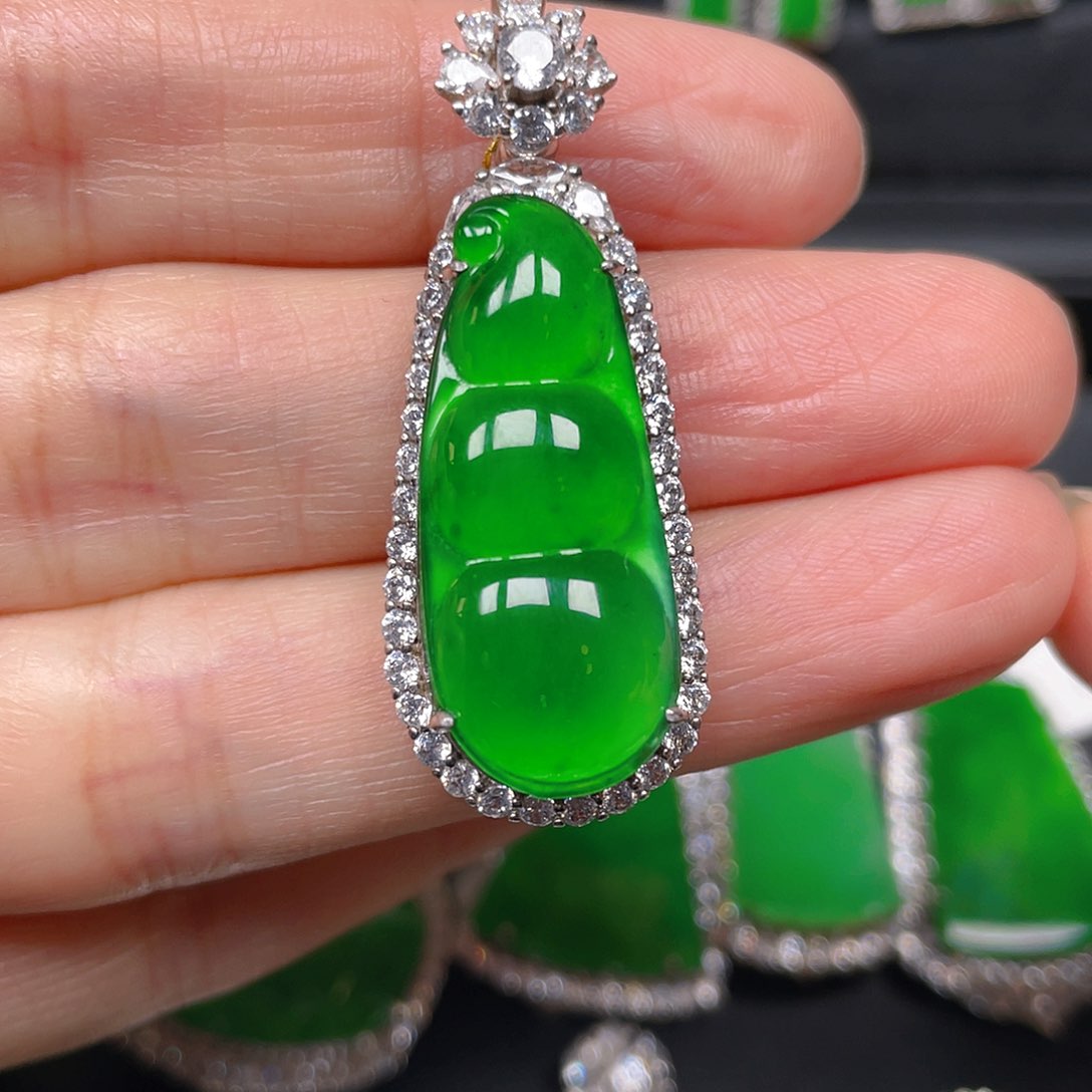 吊坠(不含链)银S925镶嵌翡翠吊坠8669