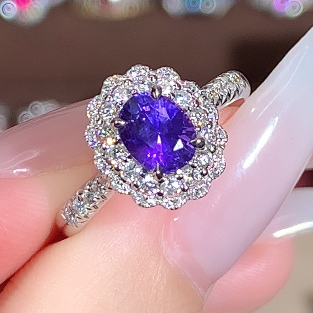 18K金镶嵌戒指彩色蓝宝石1.14ct/天然宝石/七天无理由