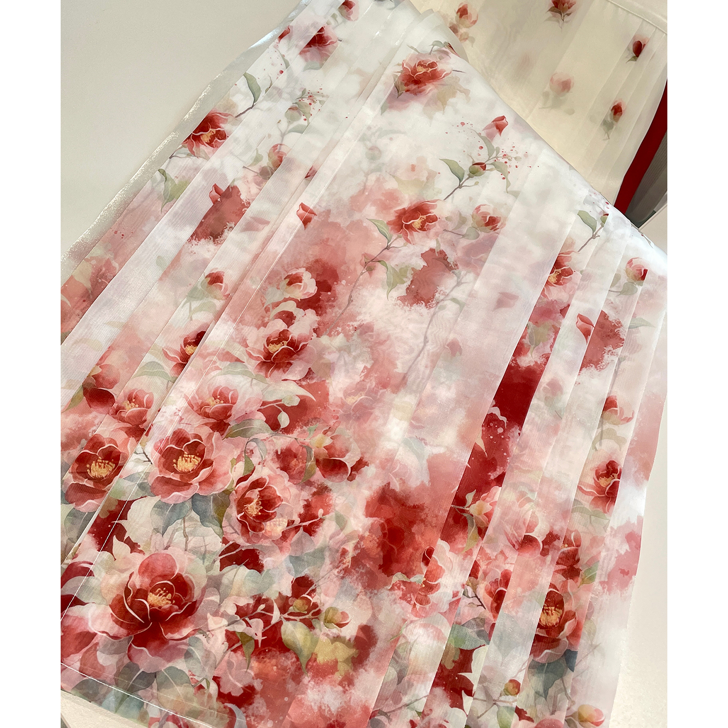 揽风华[遇山茶]原创设计夏季轻薄纱裙高质感印花马面裙女2025新款