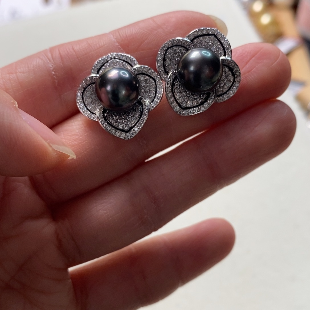 海水珍珠耳饰银S925镶嵌