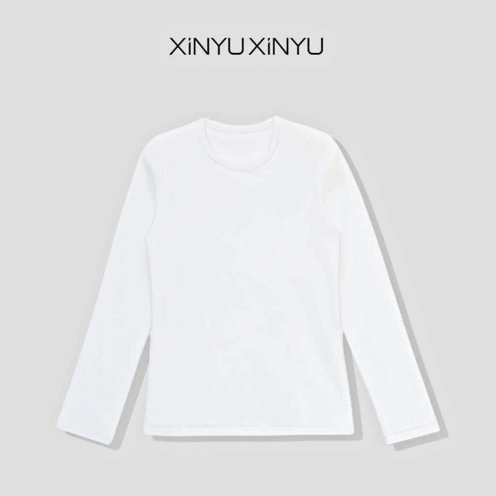 XINYU/芯与『小白』100棉纯色圆领长袖T恤 40348 休闲 长袖打底 