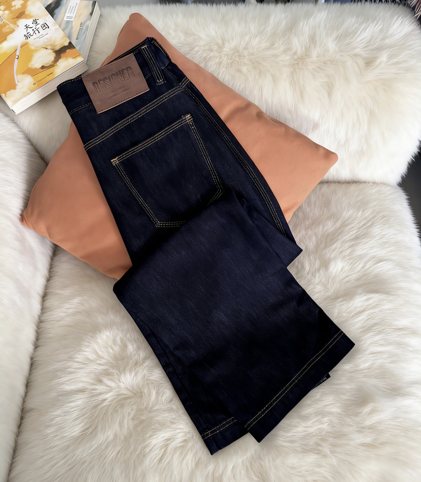 三本针窄版直筒牛仔裤2025年新款秋冬加绒加厚高腰宽松显瘦阔腿裤