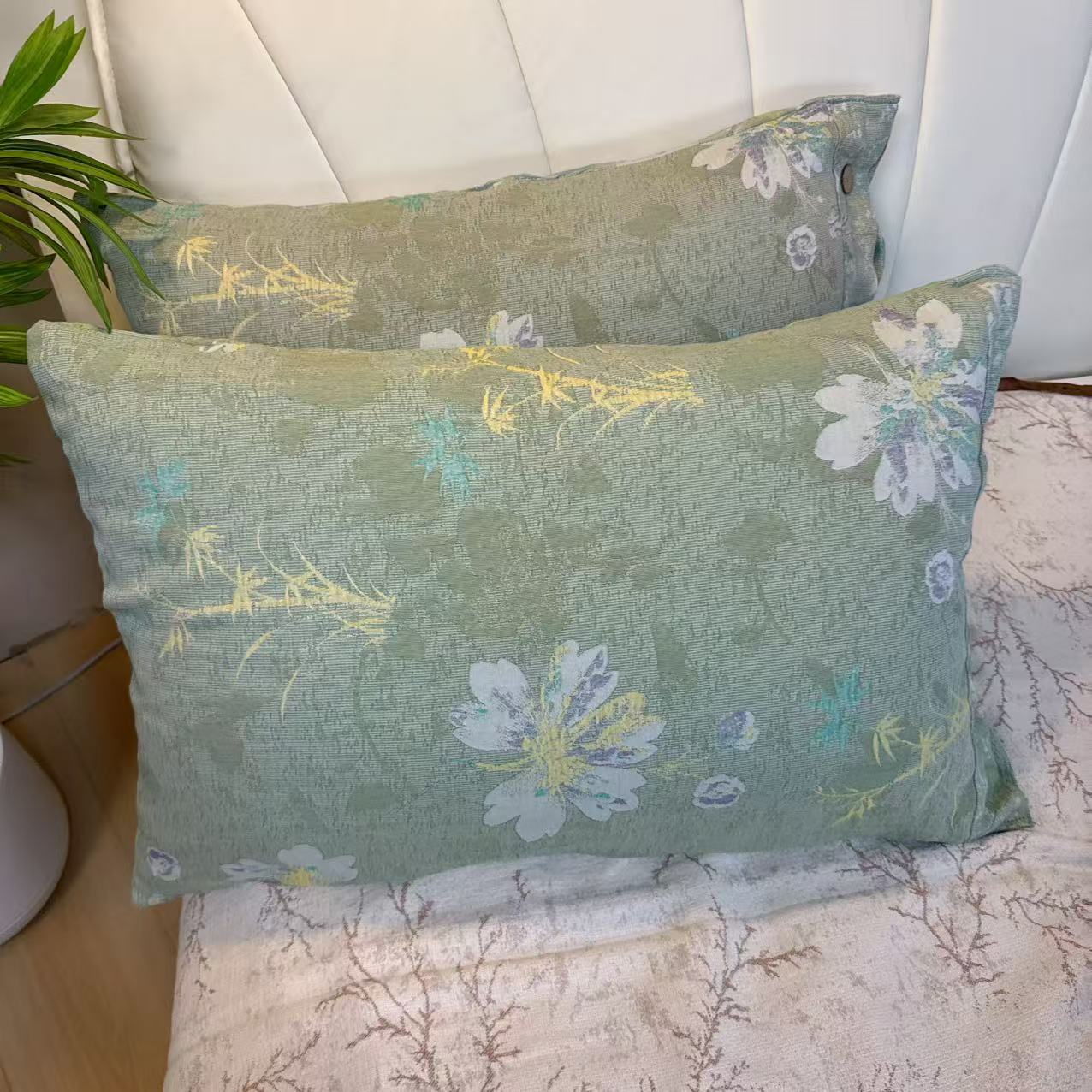 【青莎】枕套-青蔓花竹-绿48*74cm一对装可机洗