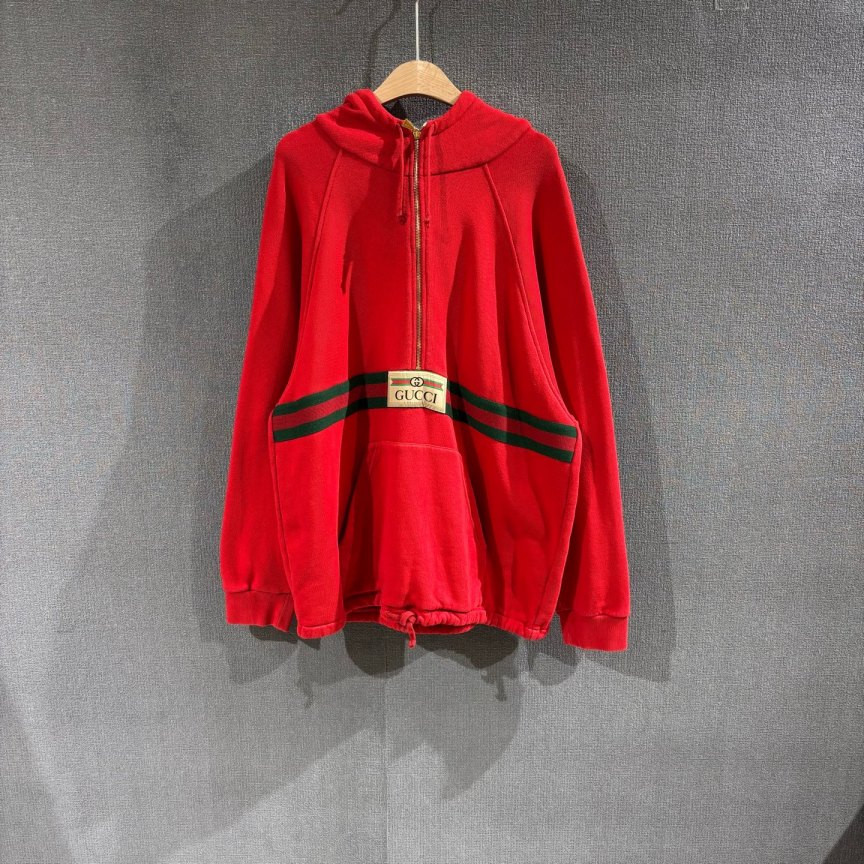 99新 GUCCI/古驰 双G半拉链帽衫卫衣 M码无领标7324