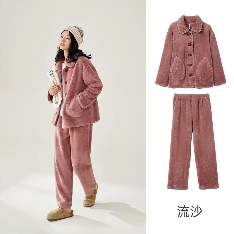 睡衣女士秋冬加绒加厚保暖宽松大码家居服套装