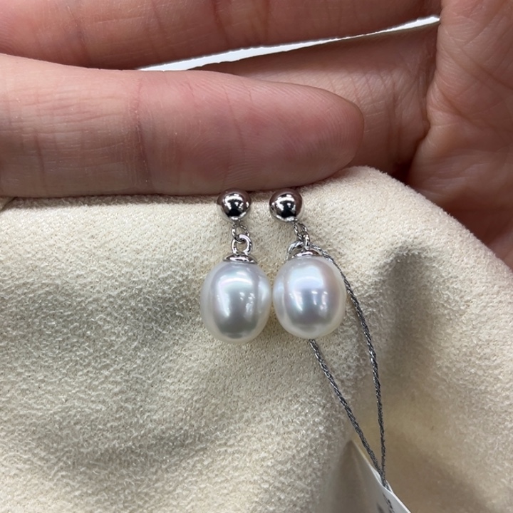 银S925镶嵌耳饰海水珍珠8-9mm