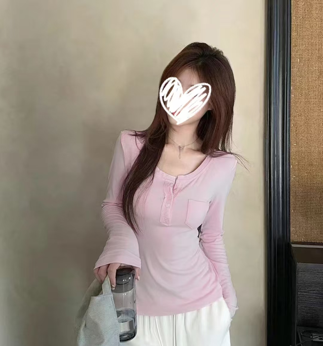 【咖喱显瘦】抗起球长袖韩系修身纯欲长袖T恤百搭
