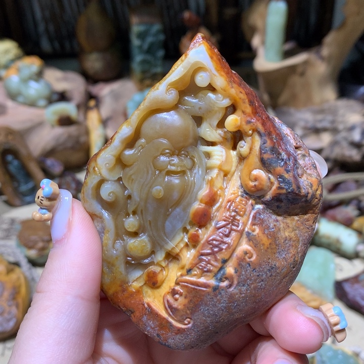 岫岩河磨玉（透闪石质玉）手把件未镶嵌