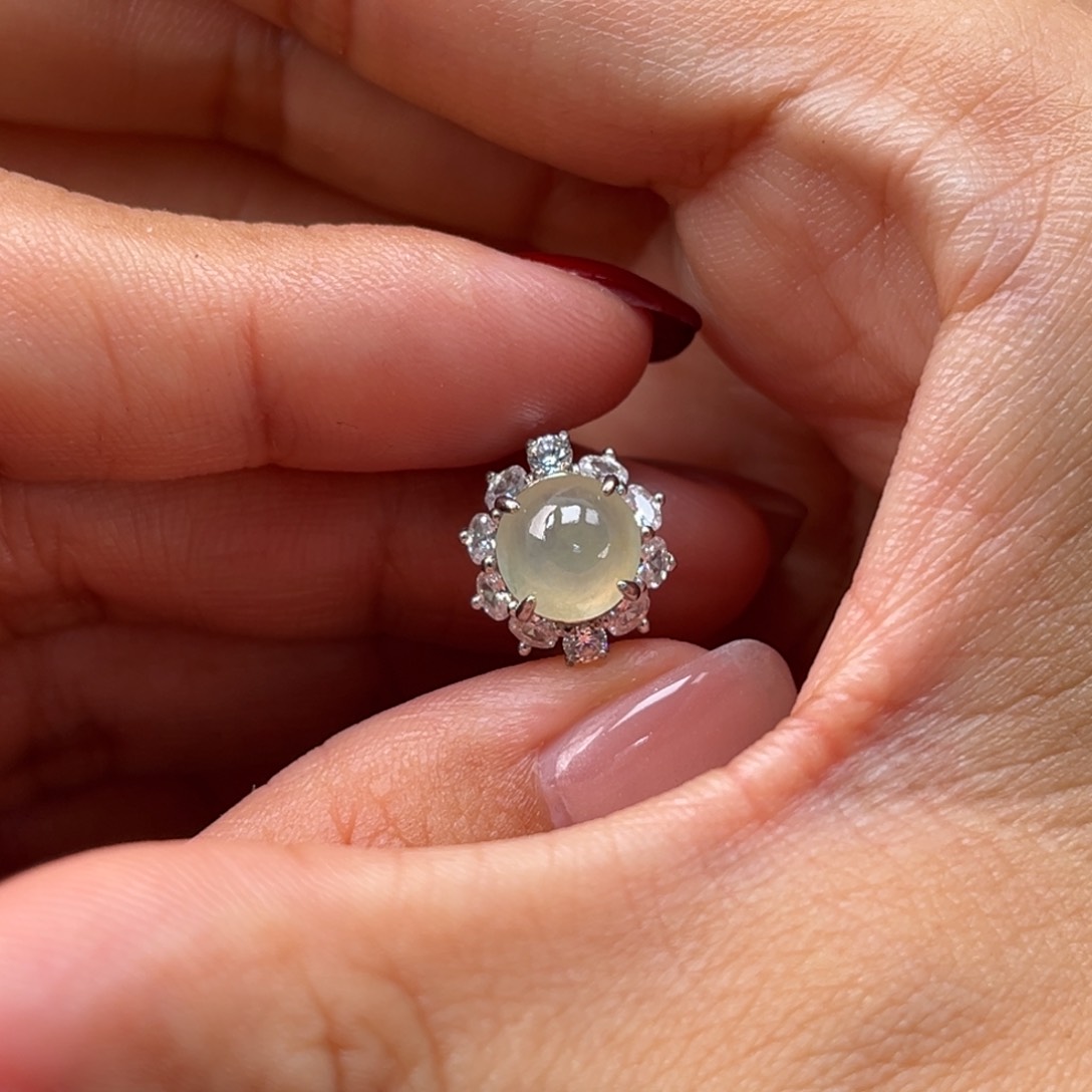 翡翠戒指银S925镶嵌缅甸翡翠天然A货