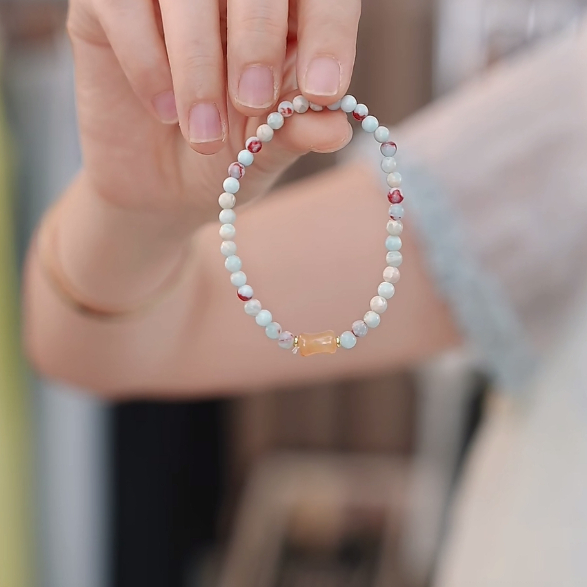 铜合金亚克力手链 MISSRUILI定制简约百搭小众多色串珠手链F1016