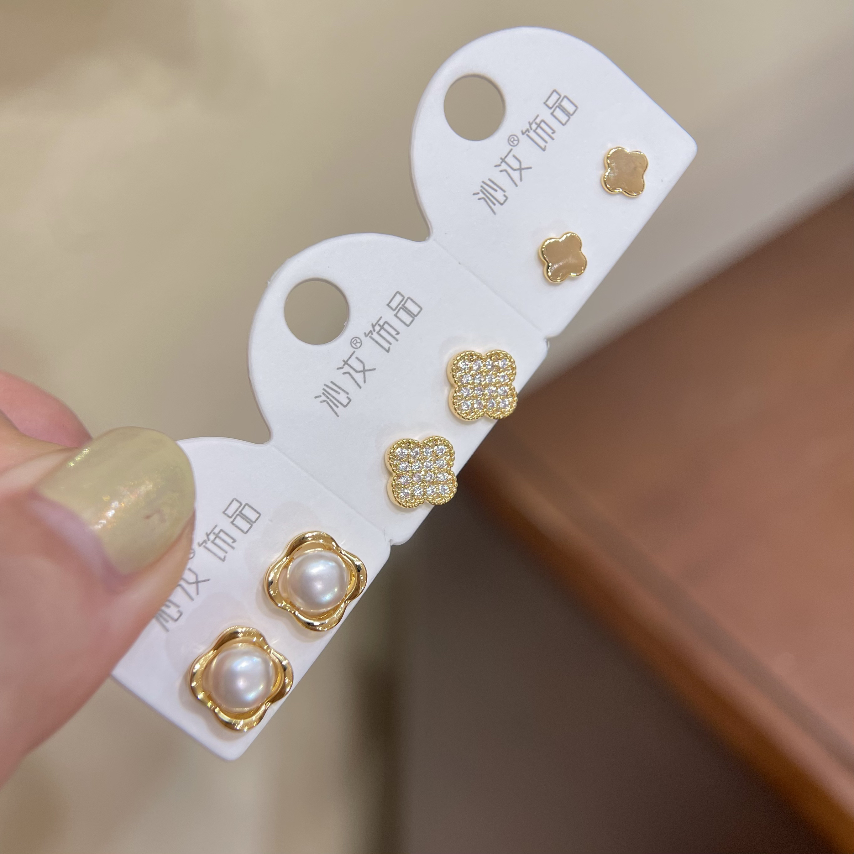  【沁汝饰品】F671花朵耳钉六件套时尚轻奢气质