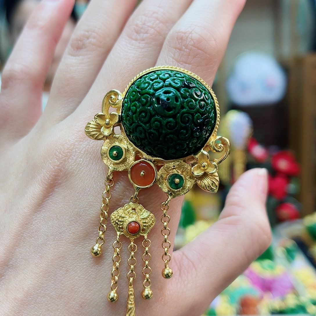 银S925镶嵌戒指翡翠48小时鉴赏期1