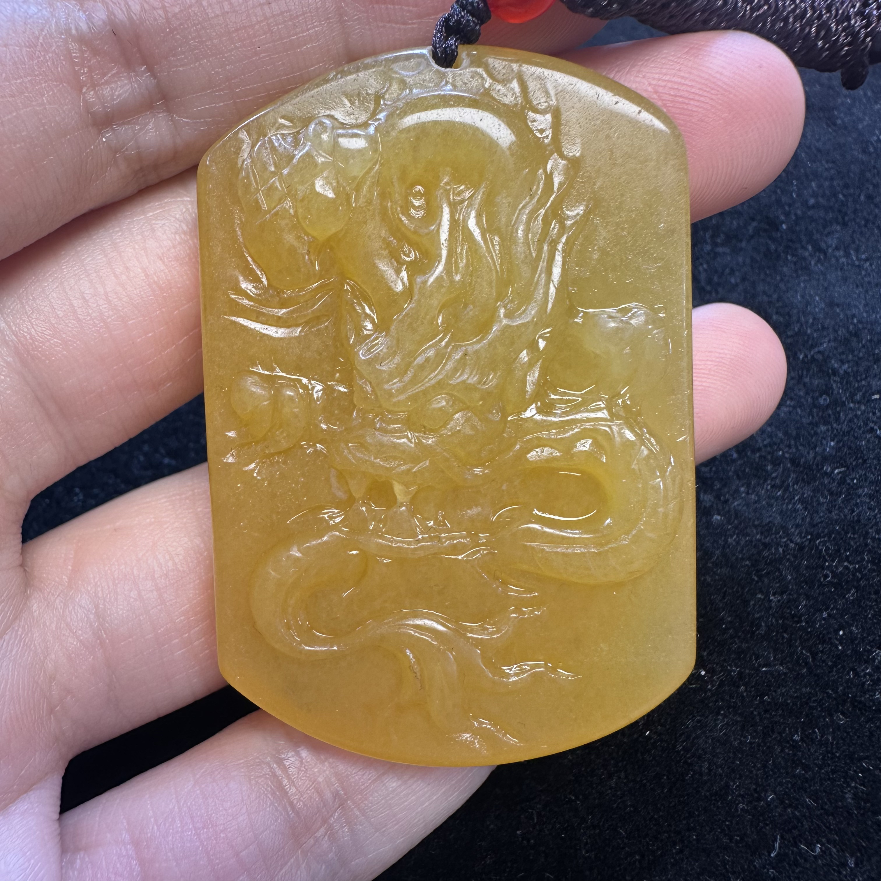 【良润玉业】天然黄龙玉龙牌吊坠男女款挂坠项链