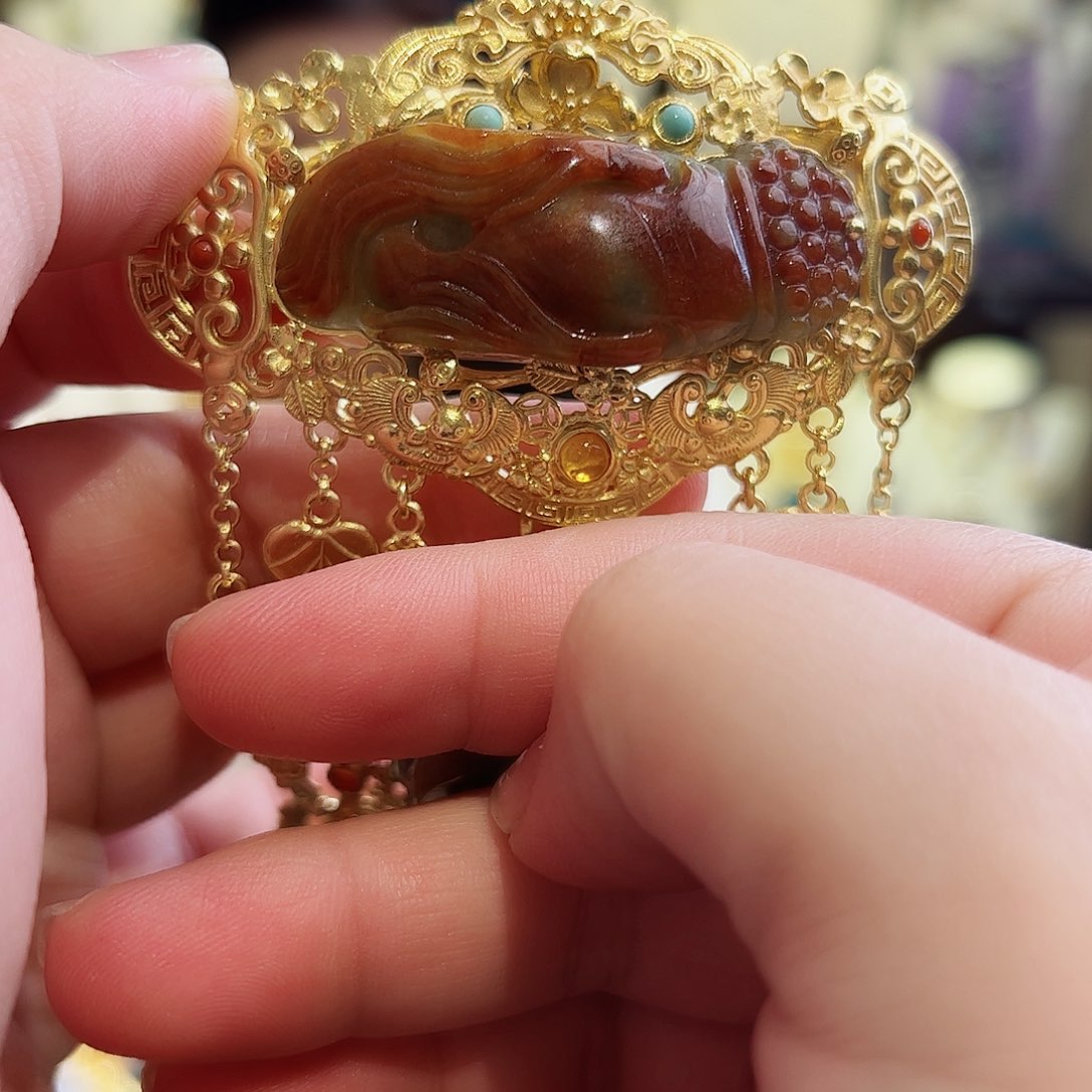 翡翠颈饰银S925镶嵌暗**醺古风