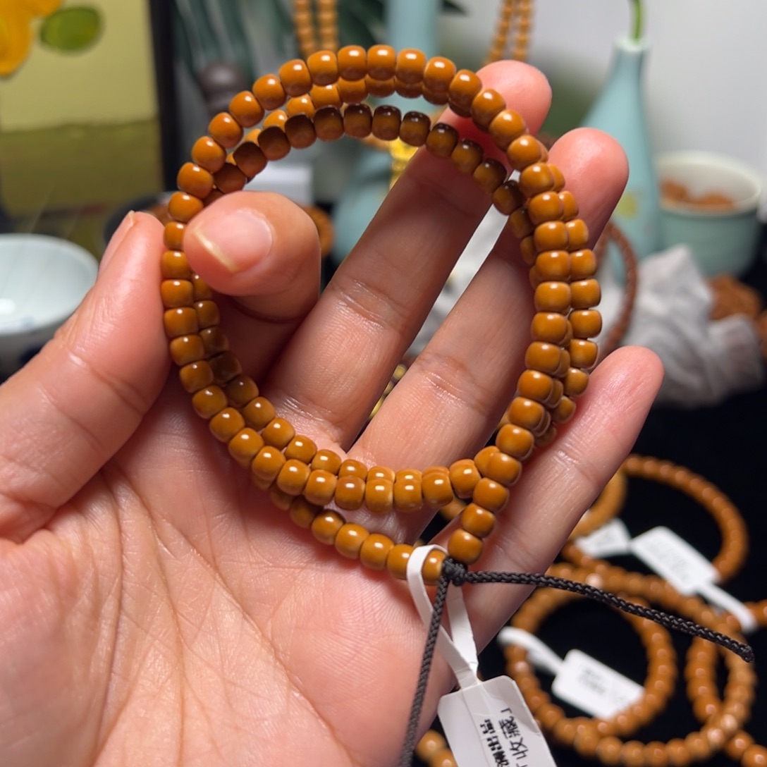 橄榄核手串老挝核尖长串5.2尺寸三花红料