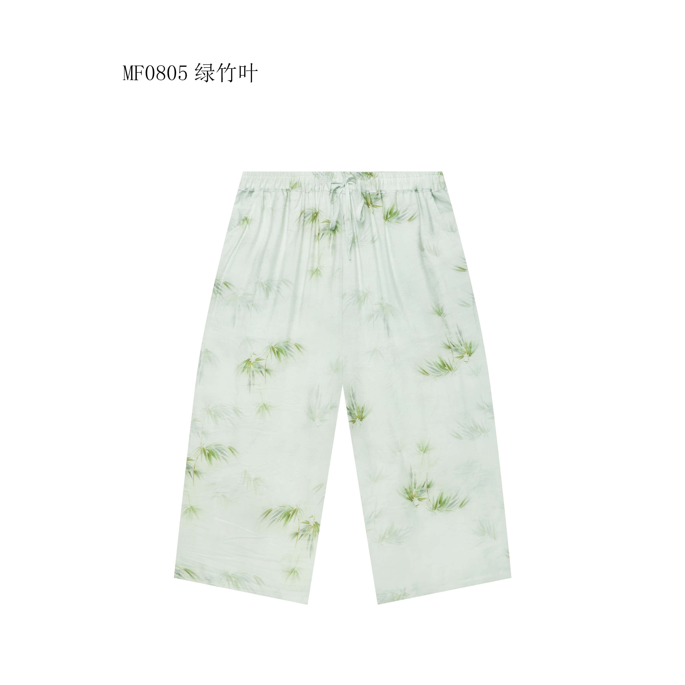 【麻訪家】MF0805绿竹叶文艺印花舒适休闲百搭直筒裤