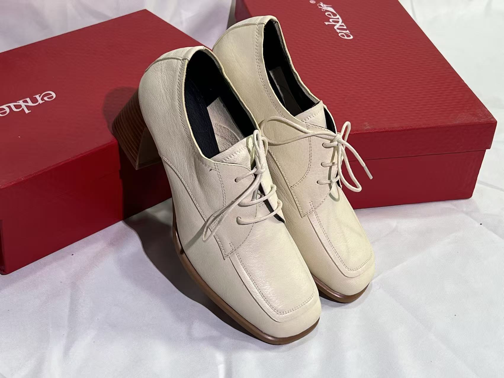 【16号】百搭英伦风女士方根高跟鞋英伦方头编织防滑系带