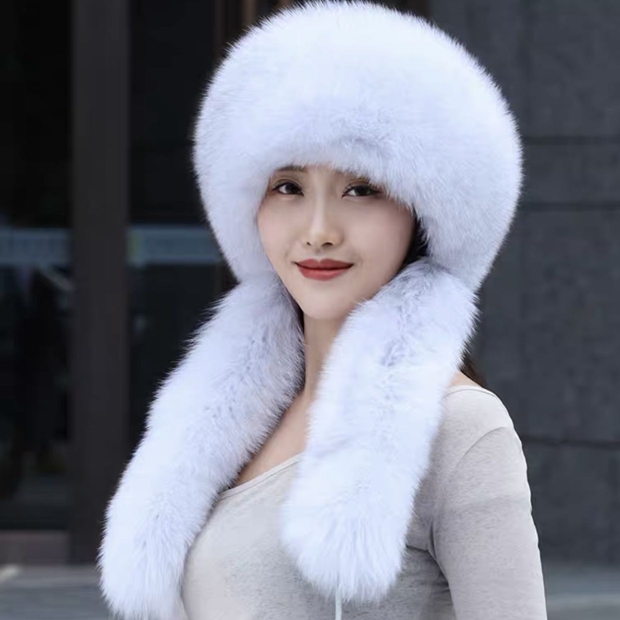 狐狸毛围巾帽冬季休闲风民族风帽子小熊围巾帽百搭加厚加绒时尚