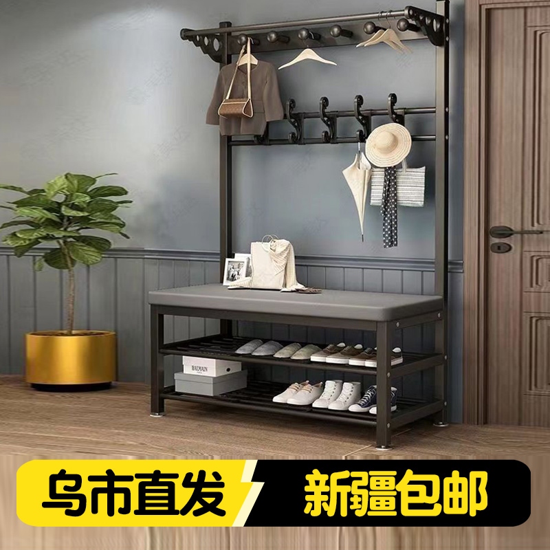 新疆包邮换鞋凳挂衣架一体家用进门口玄关可坐软包坐垫鞋架