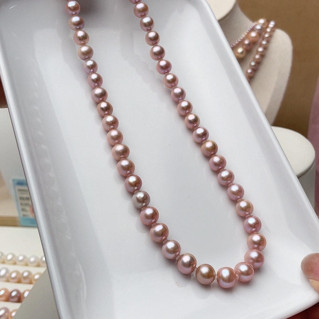 淡水珍珠项链银S925镶嵌夜*央8-9