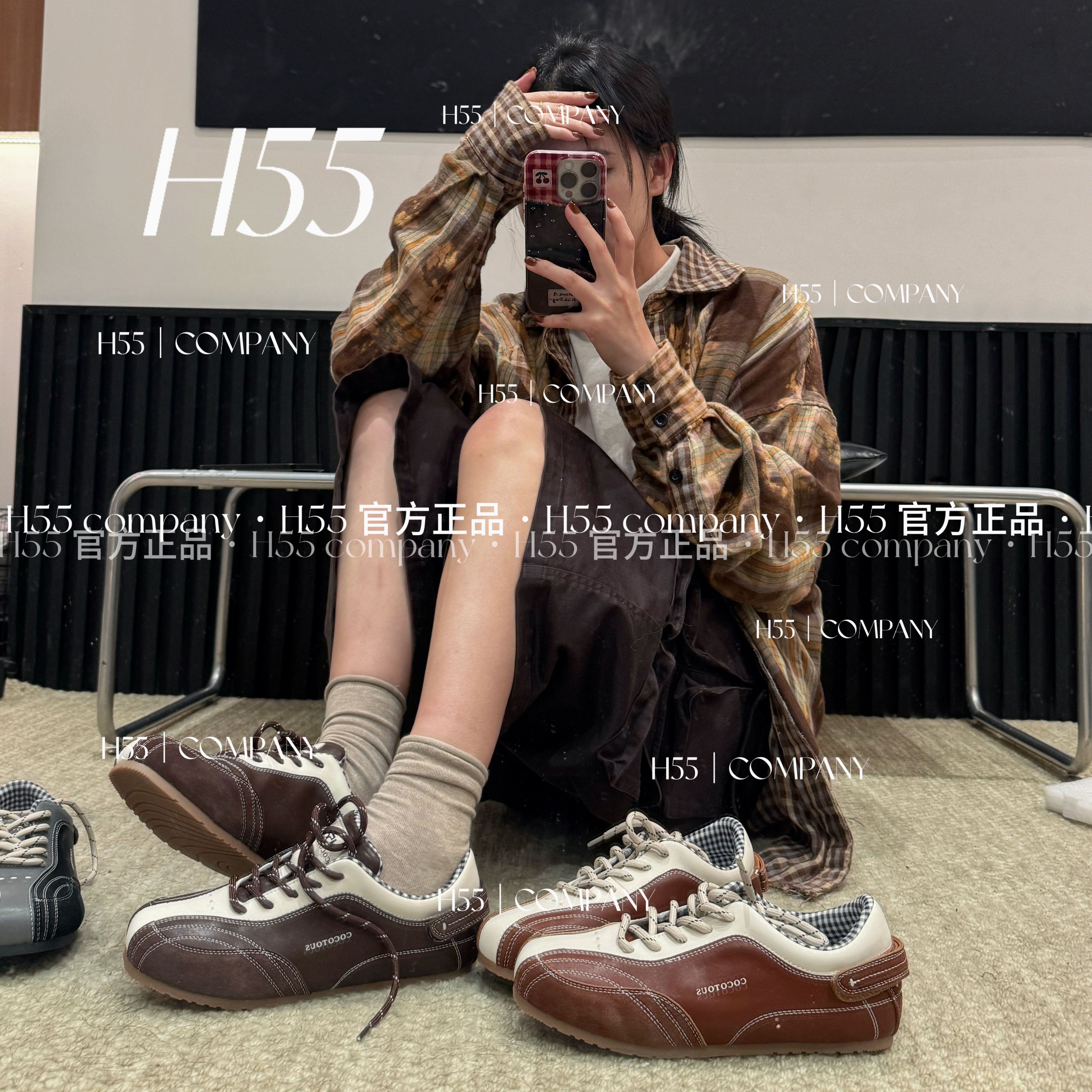 H55-【里斯本秋季】超秀气的复古明线格纹保龄球德训鞋19-2898【M】