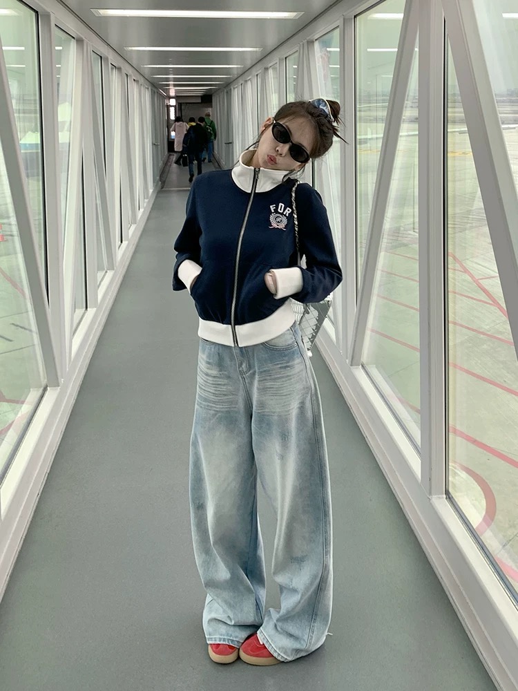 （默认微瑕）无运险【非图片款】美式复古阔腿超百搭牛仔裤女高腰