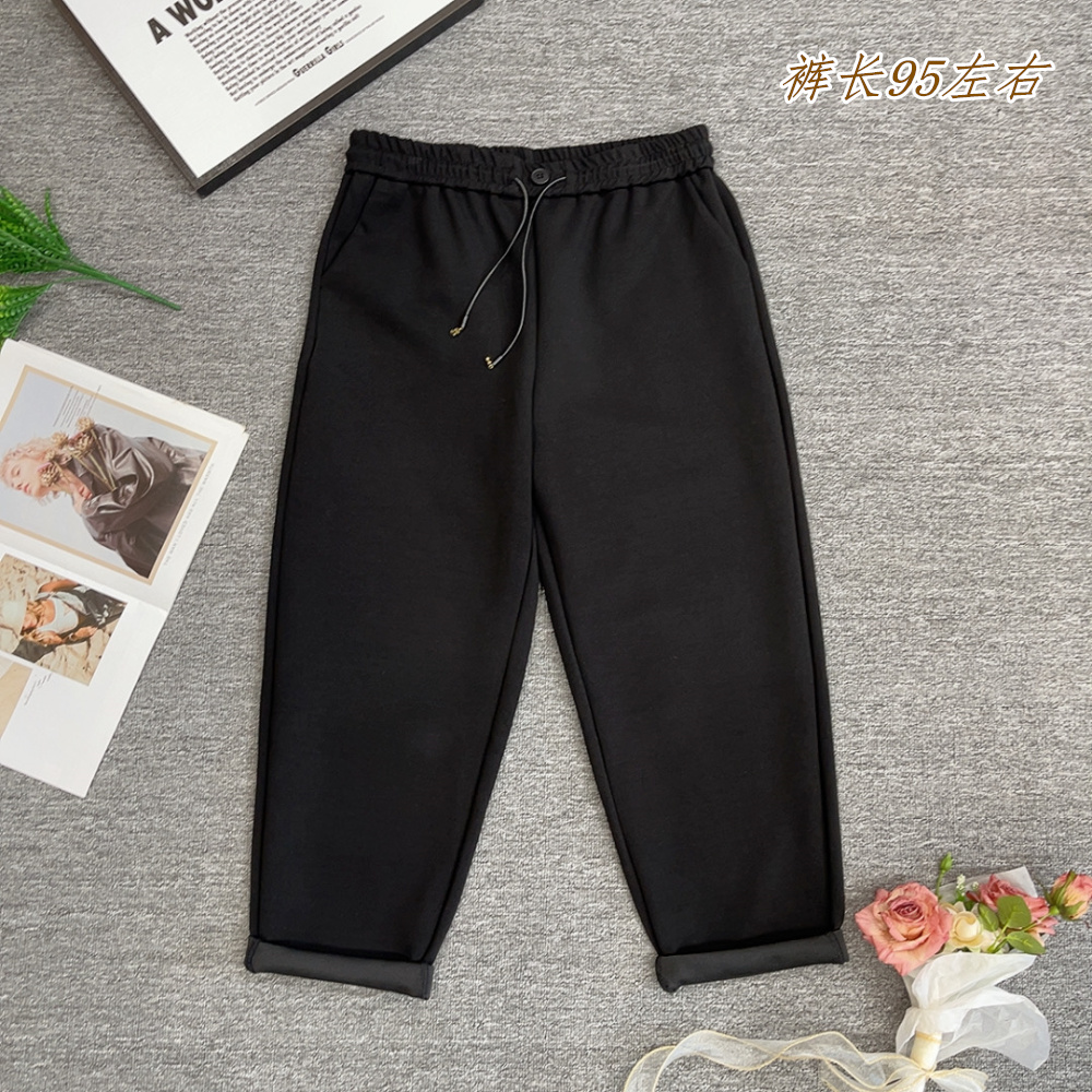 显瘦百搭松紧腰一粒扣净版休闲裤