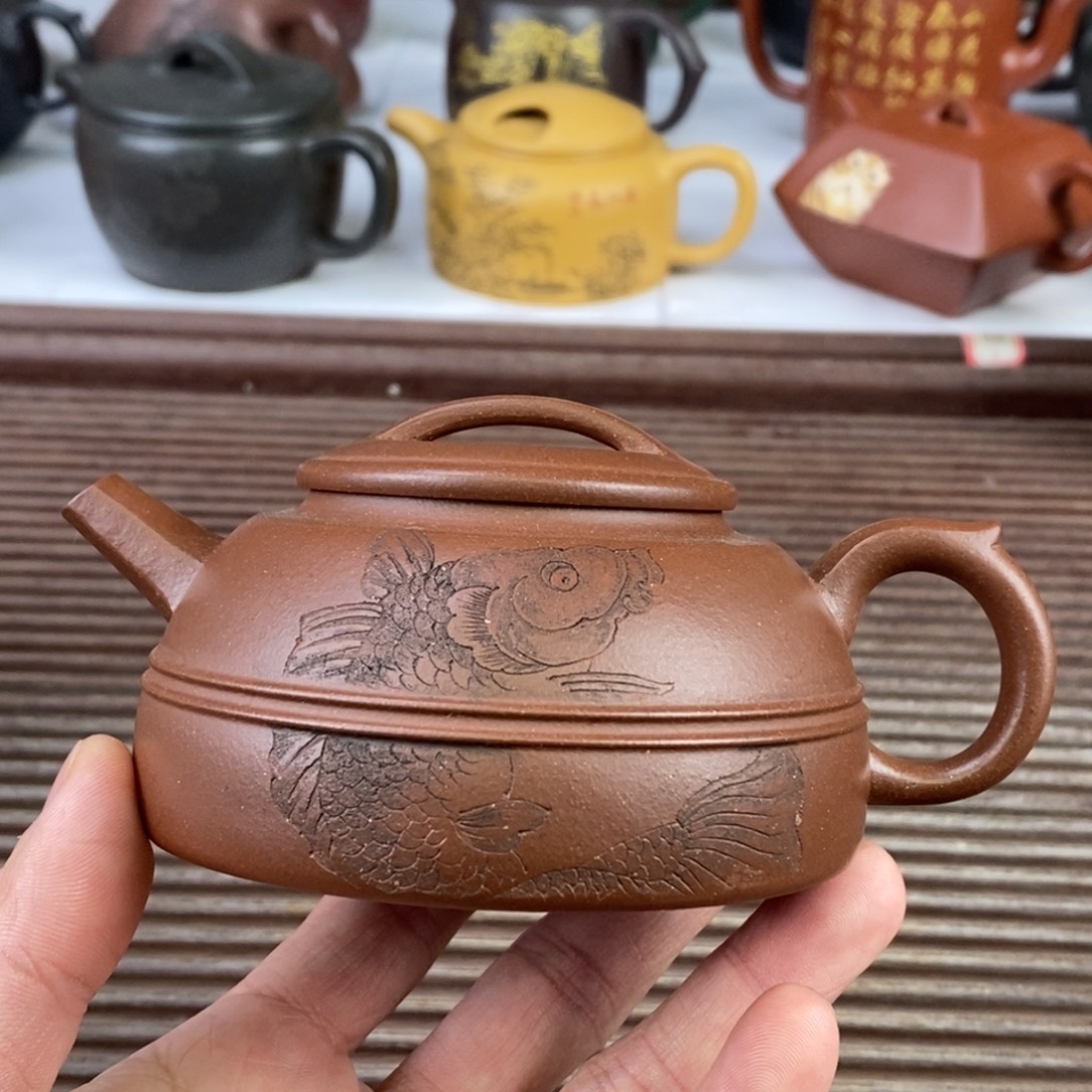 紫砂茶壶白8 双线东瓢