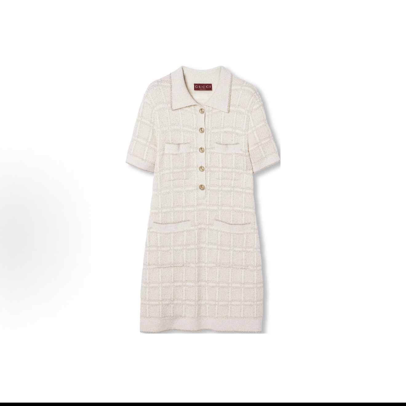 GUCCI古驰 FW24 格纹Polo领短款短袖连衣裙 女款 白色