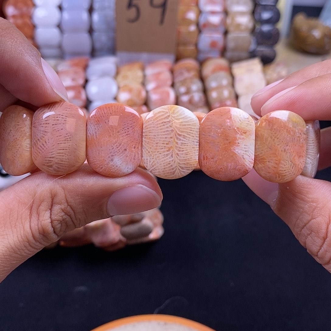 硅化珊瑚（珊瑚玉）未镶嵌手串彩凤尾90