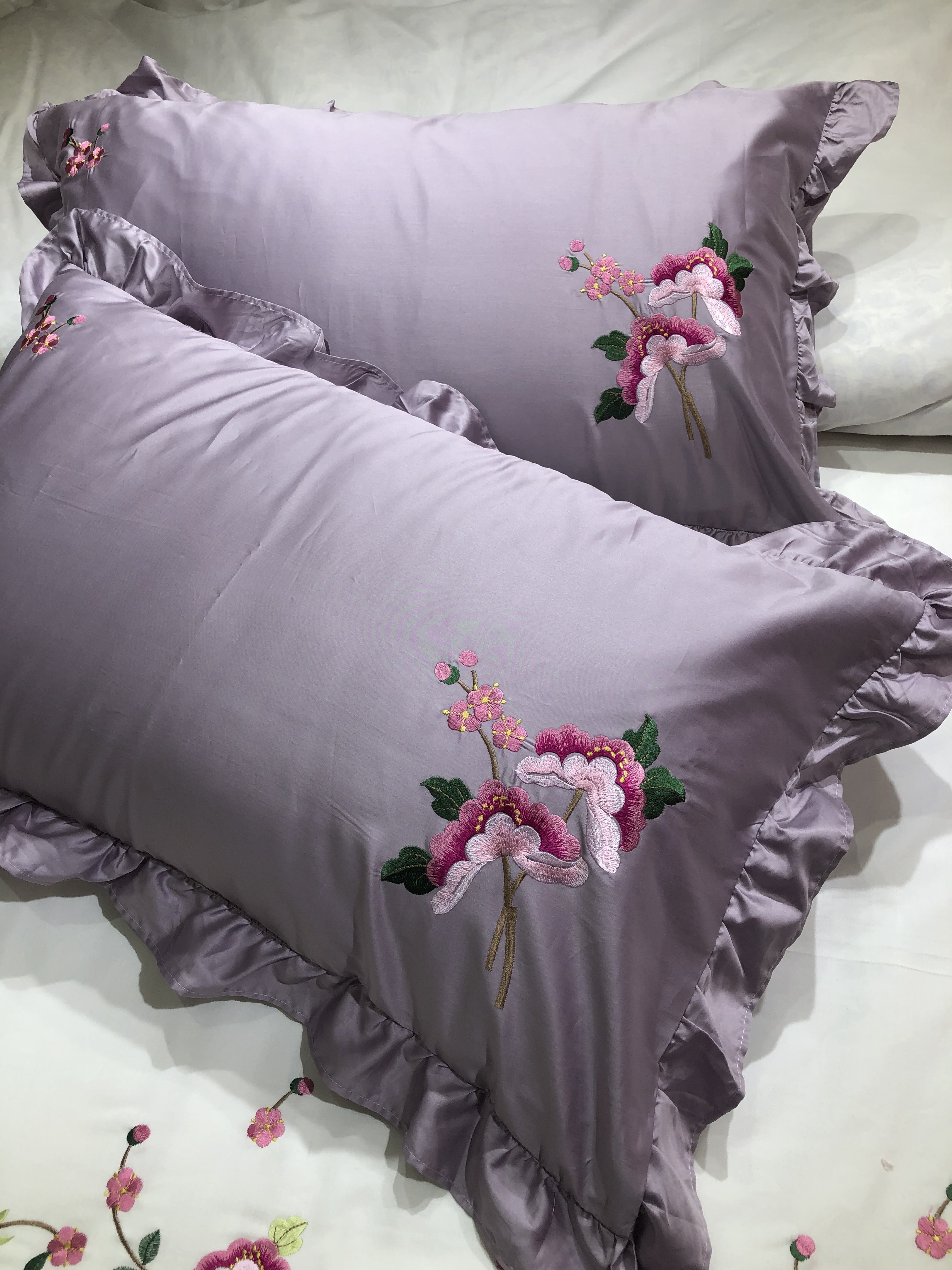 100支纯棉刺绣枕套一对绣花荷叶边公主风韩版高支纯棉单人枕套