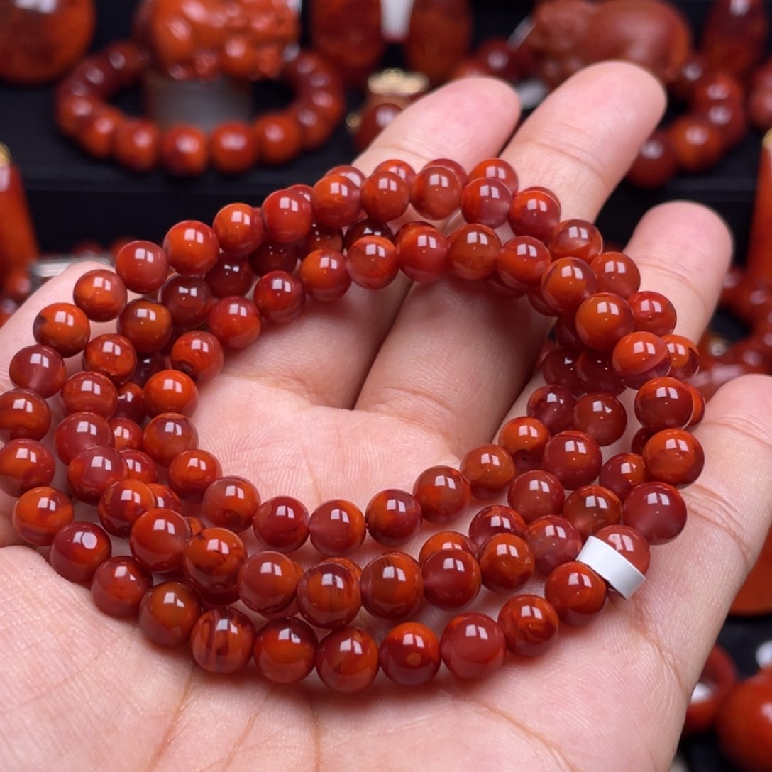 南红玛瑙珠宝奇石未镶嵌多圈6.5mm