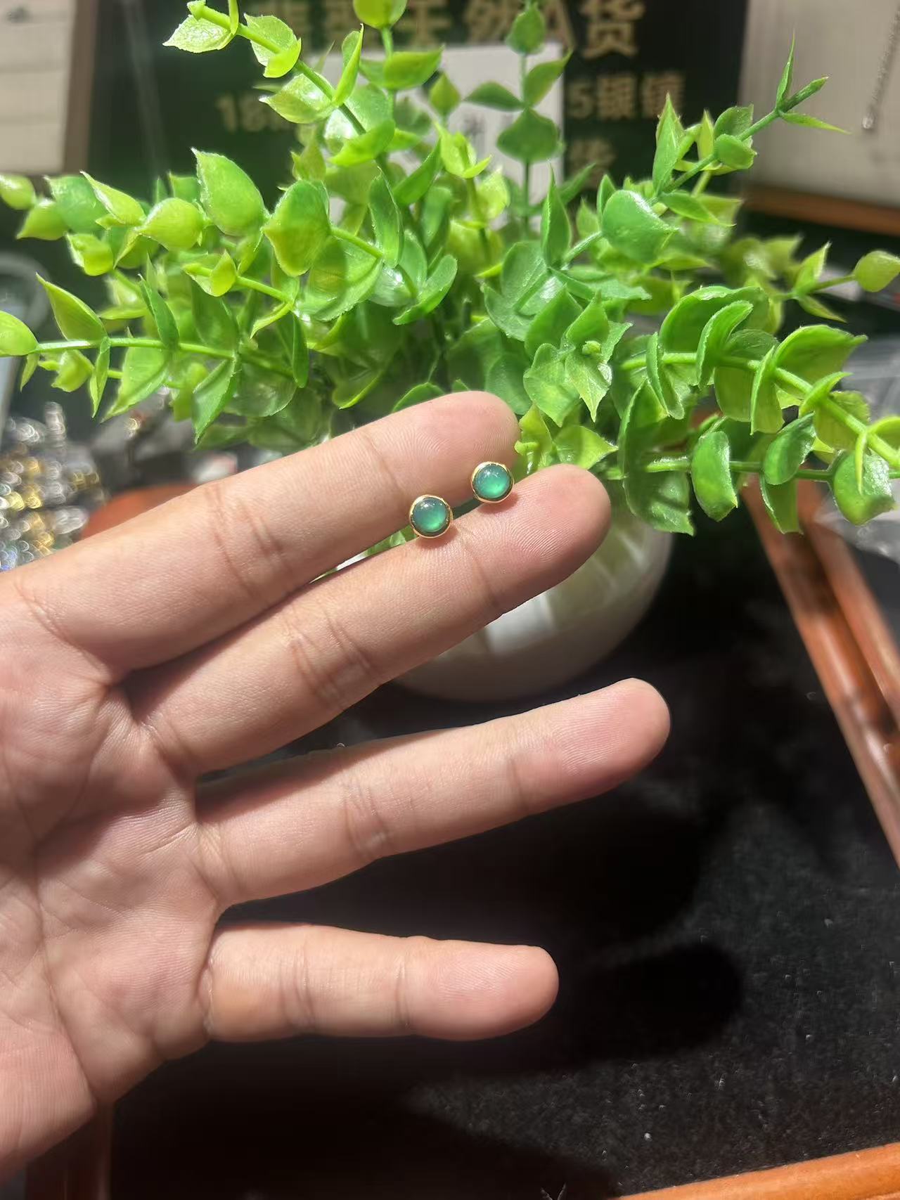 A货果绿翡翠耳钉