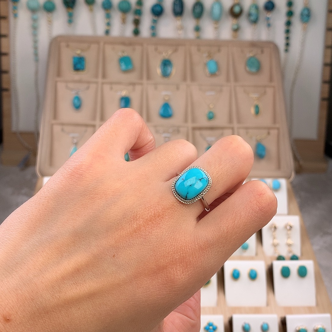 绿松石银S925镶嵌戒指