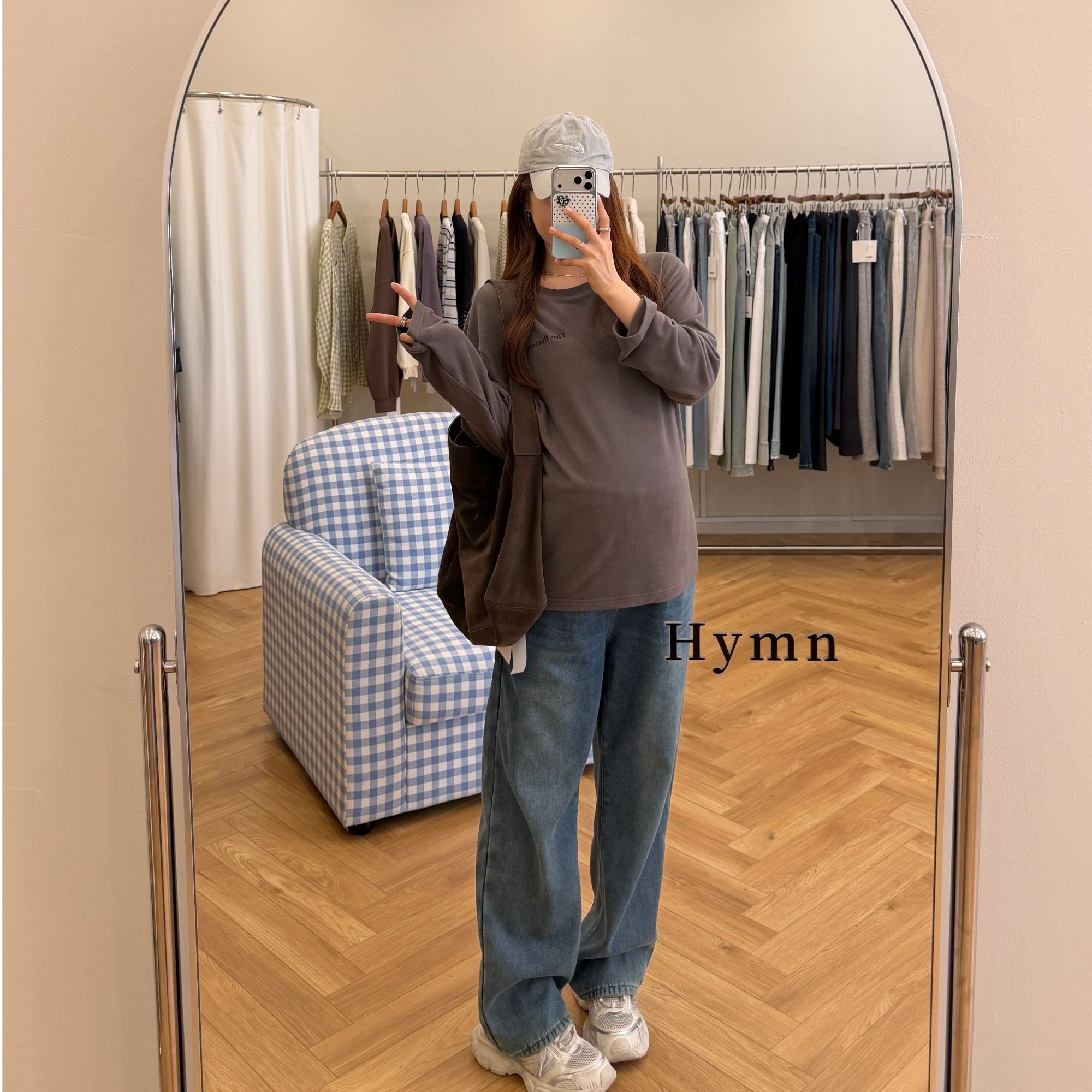 加绒两侧猪鼻扣牛仔裤