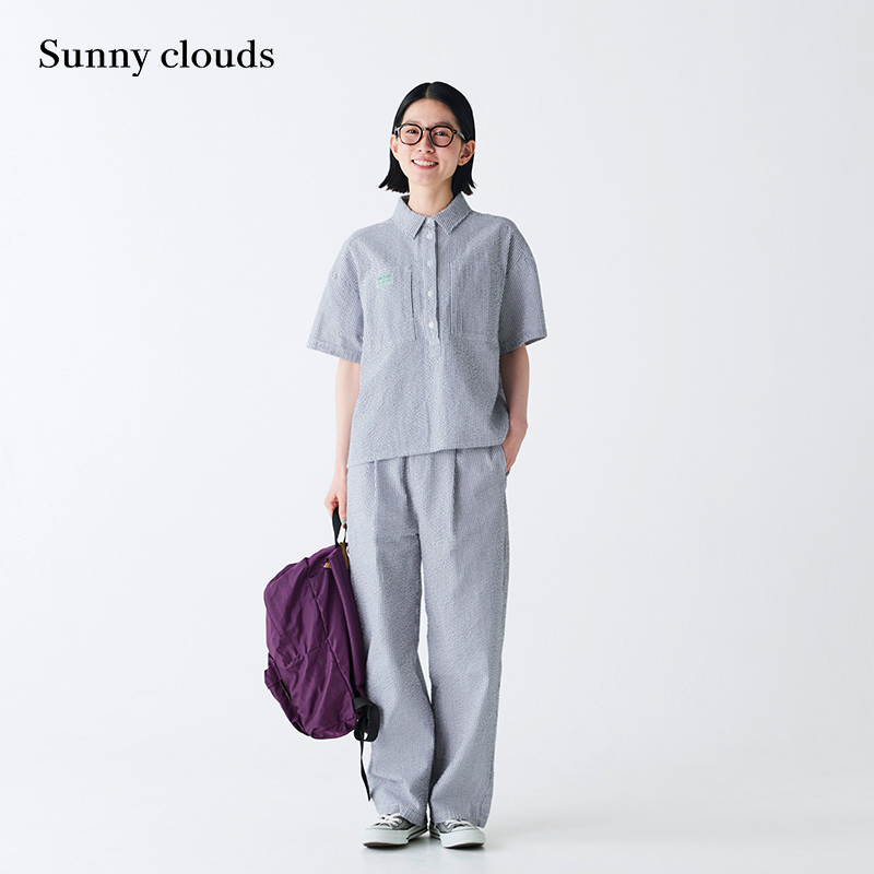 SUNNY CLOUDS/桑妮库拉女式纯棉条纹衬衫短袖条纹夏季翻领 706168