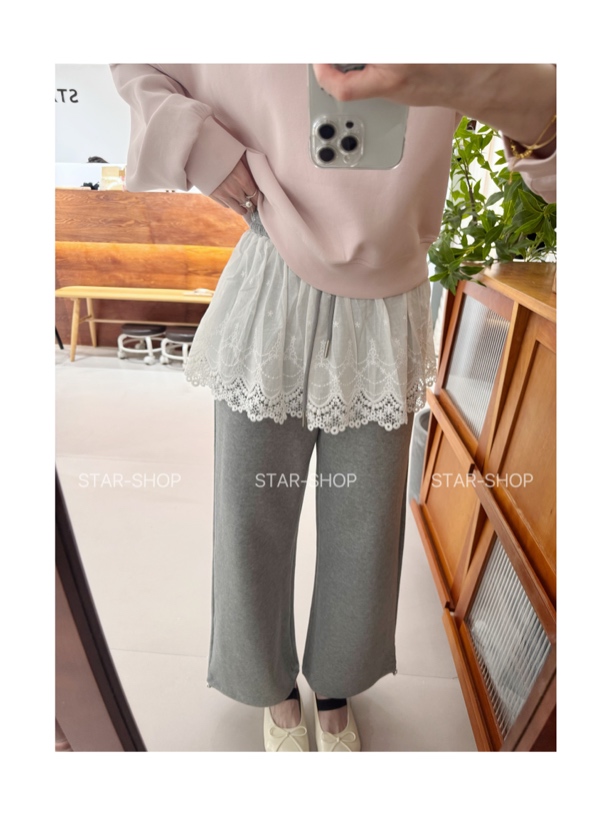 ｛蕾丝卫裤｝春 蕾丝屁帘 可收口 卫裤休闲裤