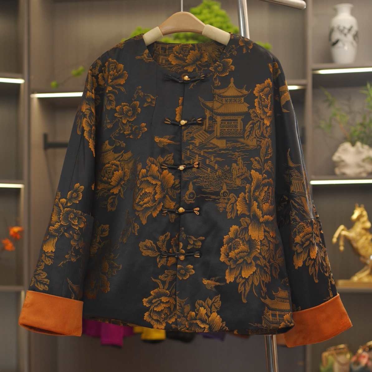 【云起】新中式立体浮雕桑蚕丝刻冬季加棉小香风高级大气棉衣外套