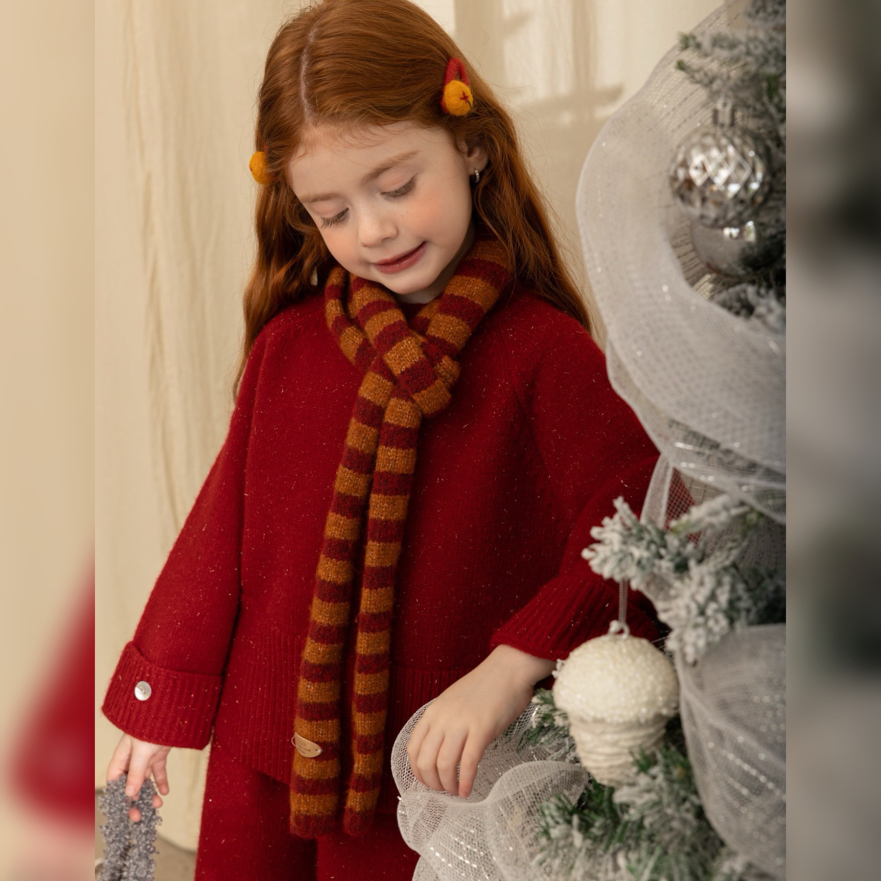 高货拜年服～2025冬季新款女宝宝洋气红色针织毛衣套装百搭精致