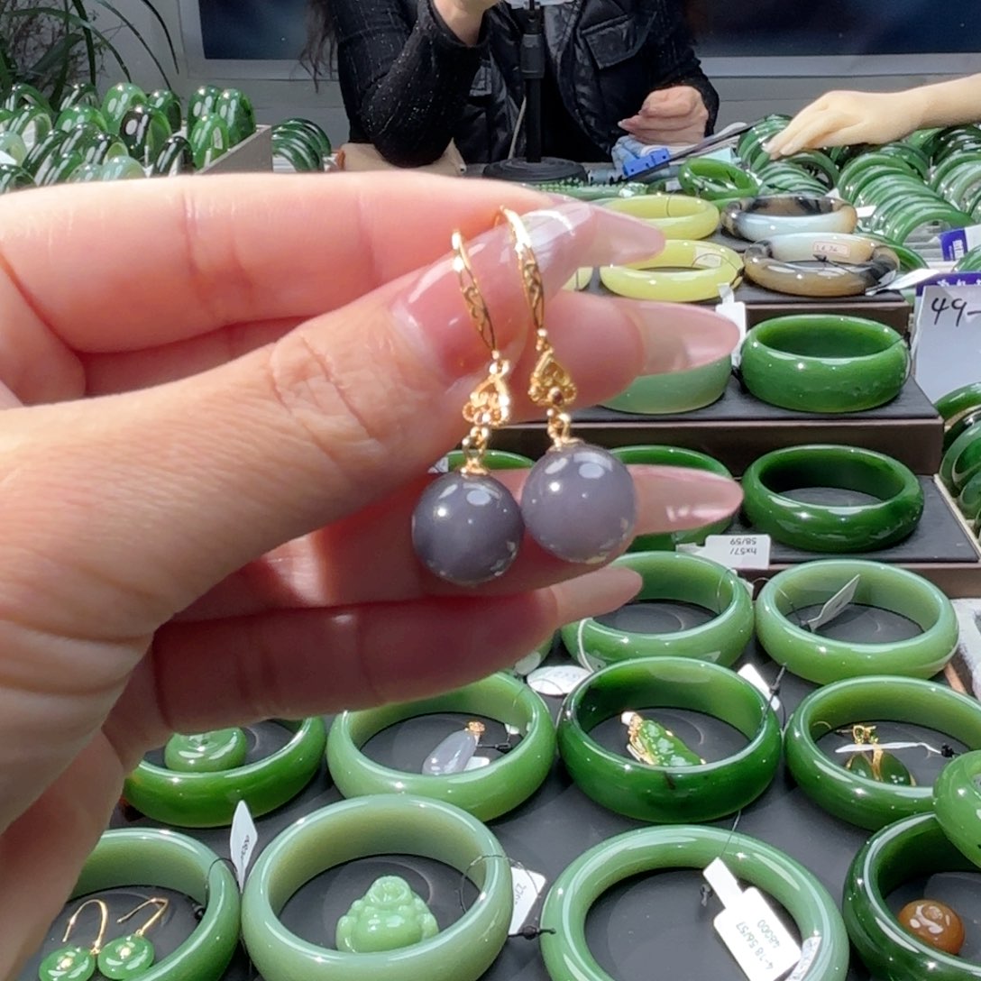 和田玉耳饰银S925镶嵌