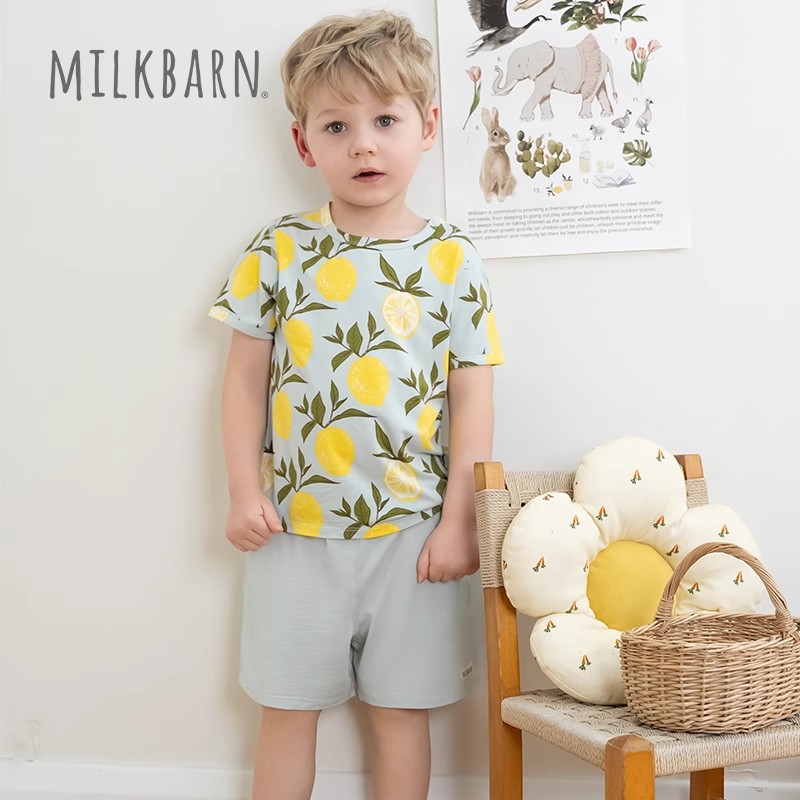 Milkbarn2025春夏新品儿童短袖短裤套装男女童童装宝宝运动衣服