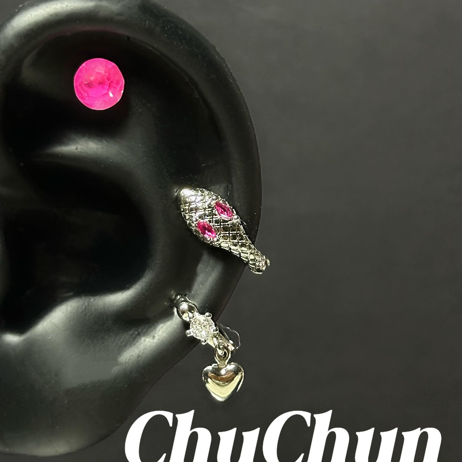 “ Fuchsia·芭比”｜Chu春·磨砂芭比粉钻耳骨夹钉钢时尚耳饰