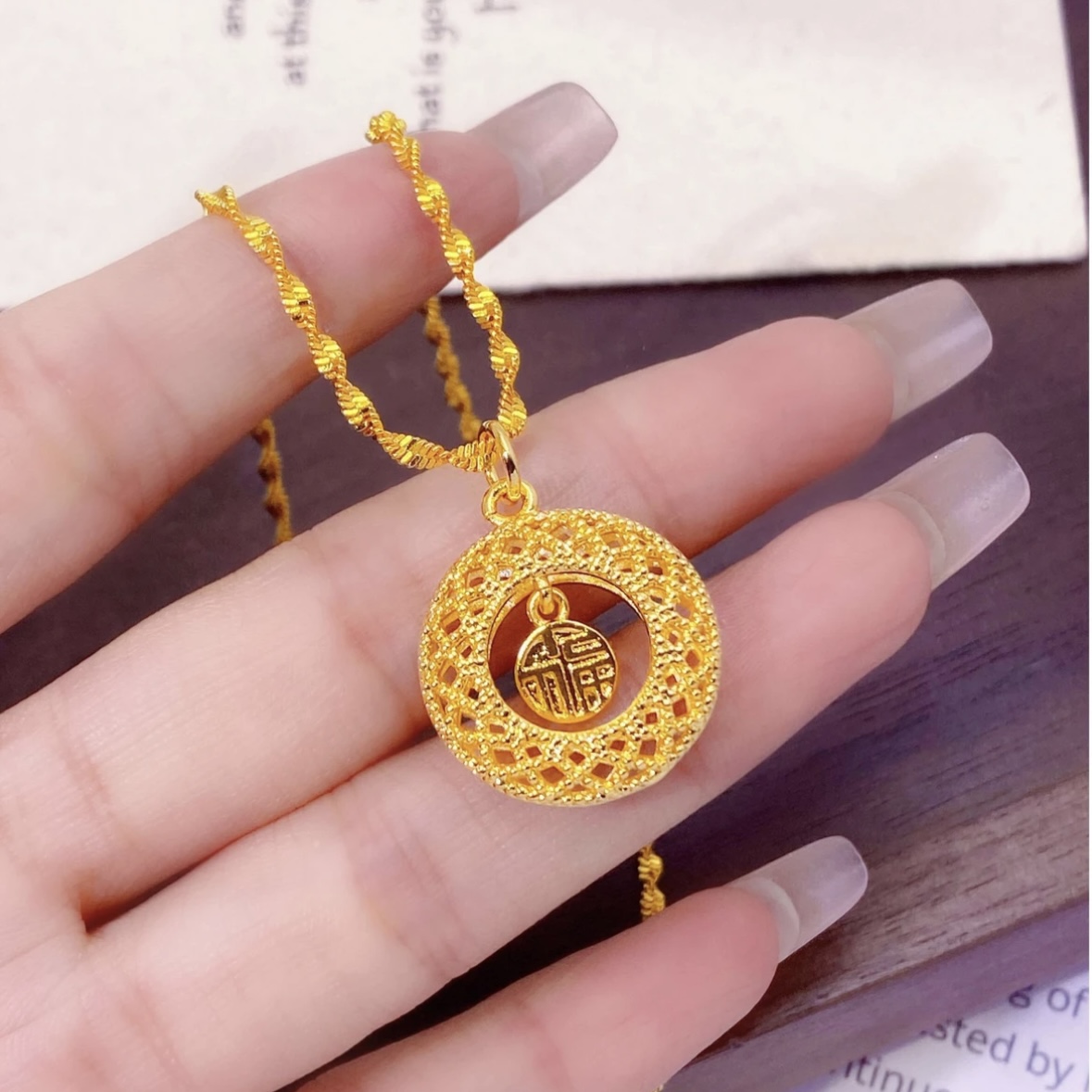 福字平安扣坠链织梦网设计不掉色百搭项链X-43