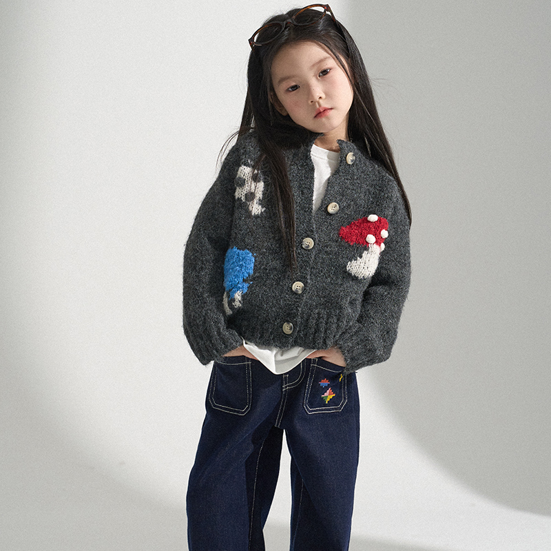 史豌豆女童手工蘑菇毛衣 Y4759