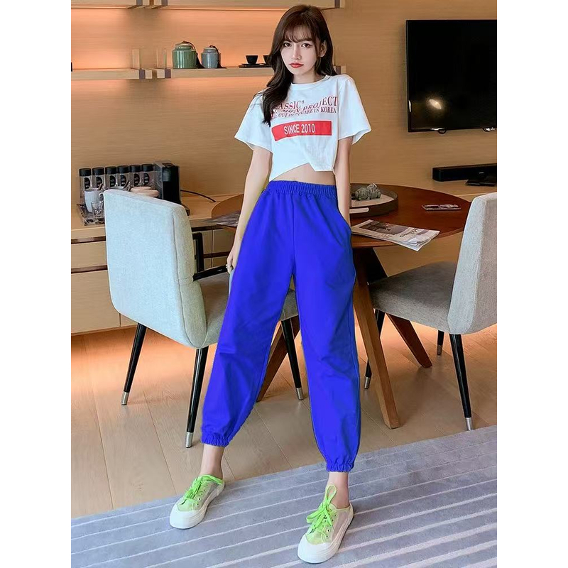 6347 运动裤女潮ins束脚卫裤春夏高腰宽松加绒卫裤
