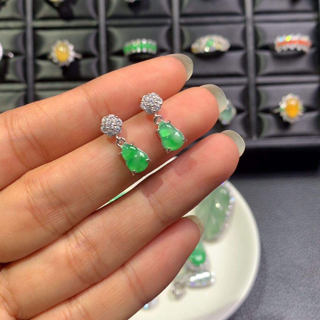 翡翠银S925镶嵌耳饰