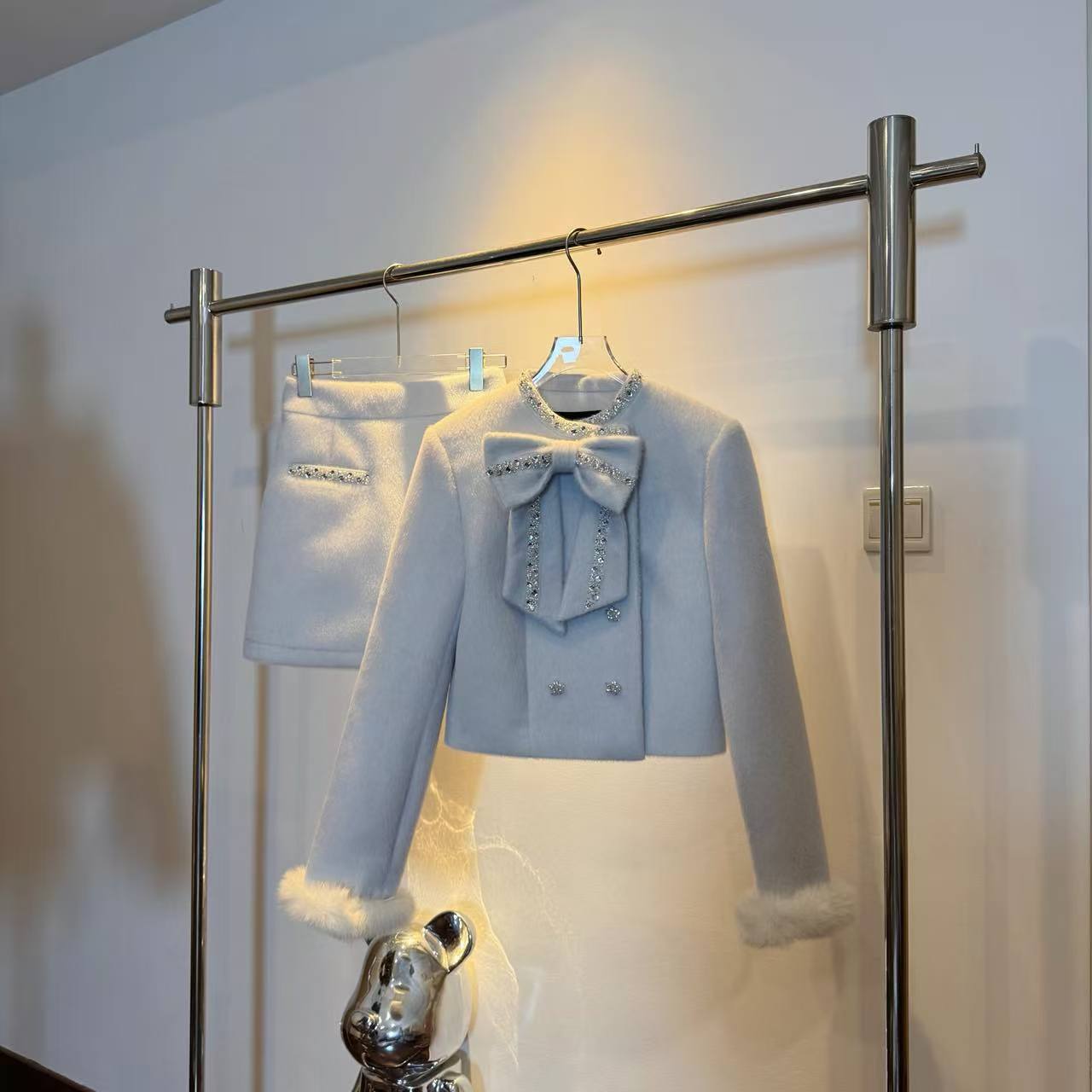 cc小众设计【冰蓝之恋】时尚长袖设计感秋冬时尚轻奢高级气时尚套装