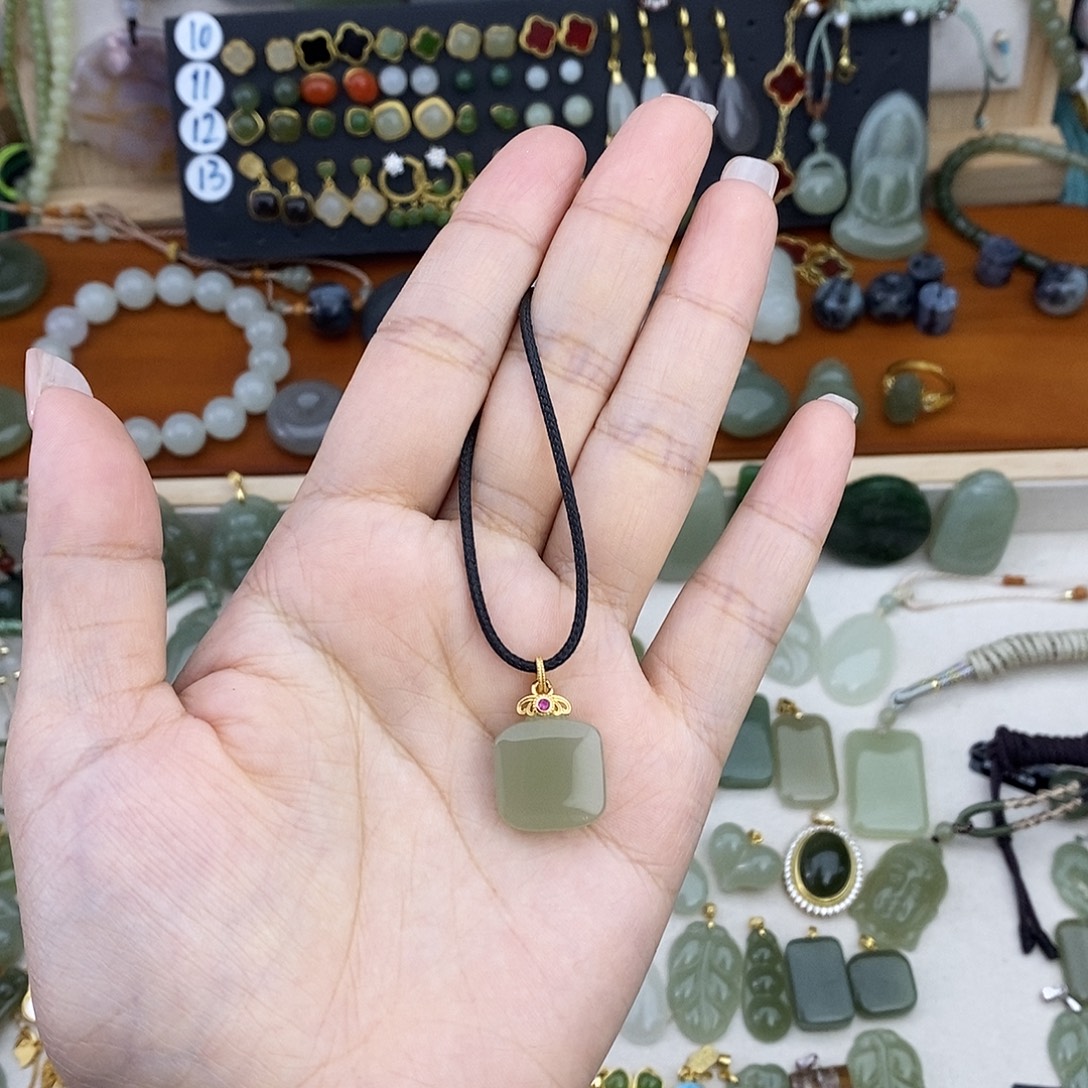 和田玉银S925镶嵌吊坠(不含链)