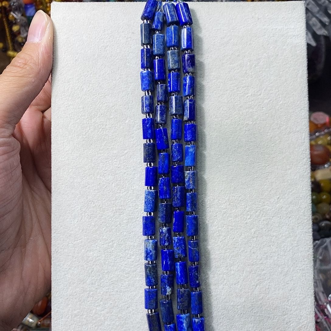 石英质玉未镶嵌，天然青金柱子7mm，半条，